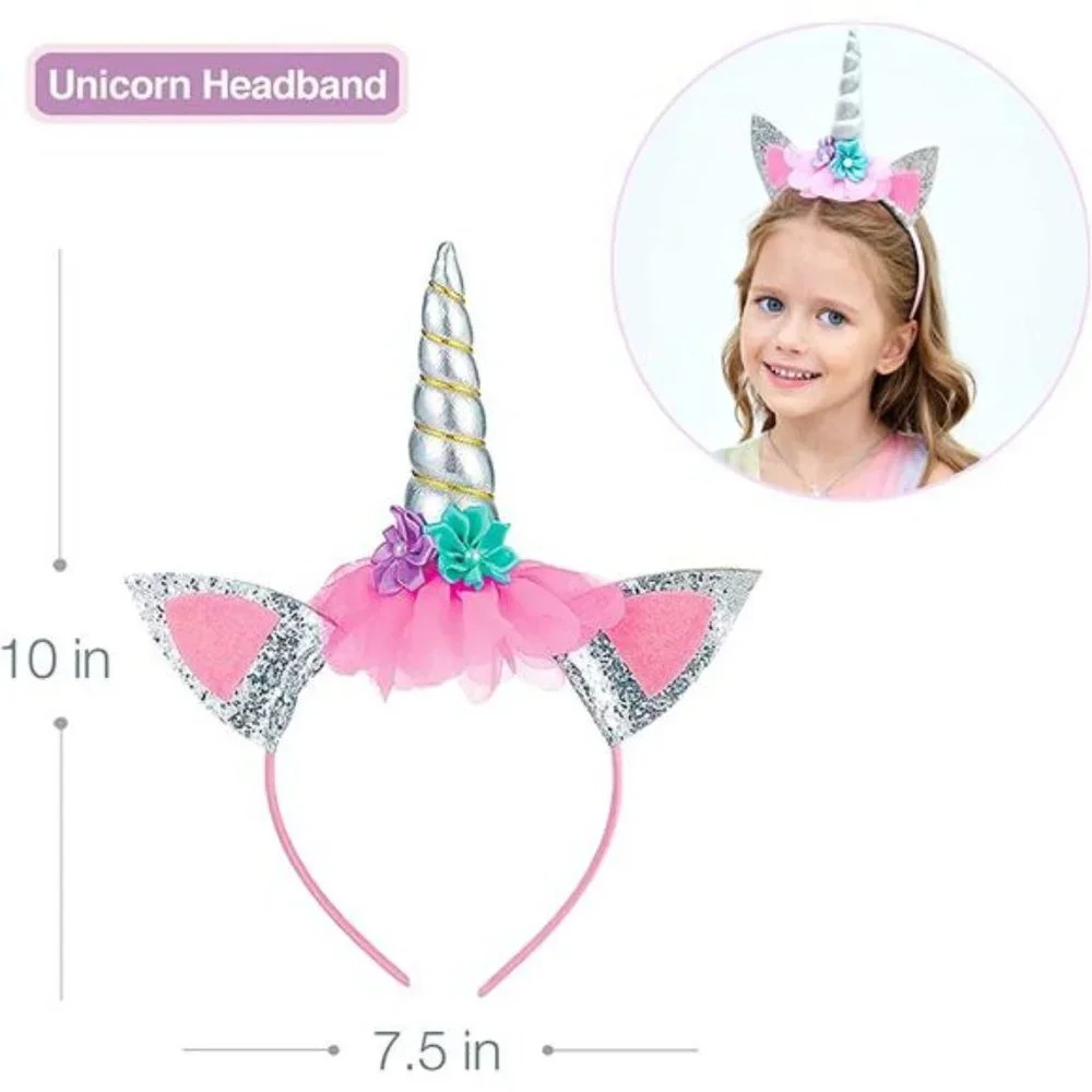 5Pcs, Little Girls Unicorn Princess Dress Up Clothes Jewelry and Headband Set